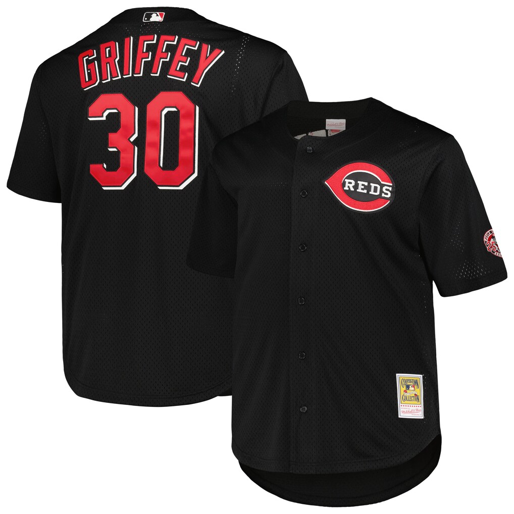 Men's Cincinnati Reds Ken Griffey Jr. Mitchell & Ness Black Big & Tall Cooperstown Mesh Batting Practice Jersey - Jersey