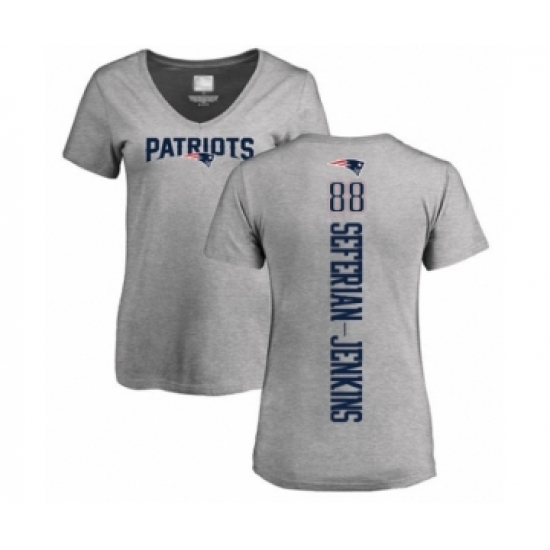 Football Women's New England Patriots #88 Austin Seferian-Jenkins Ash Backer V-Neck T-Shirt - Jersey