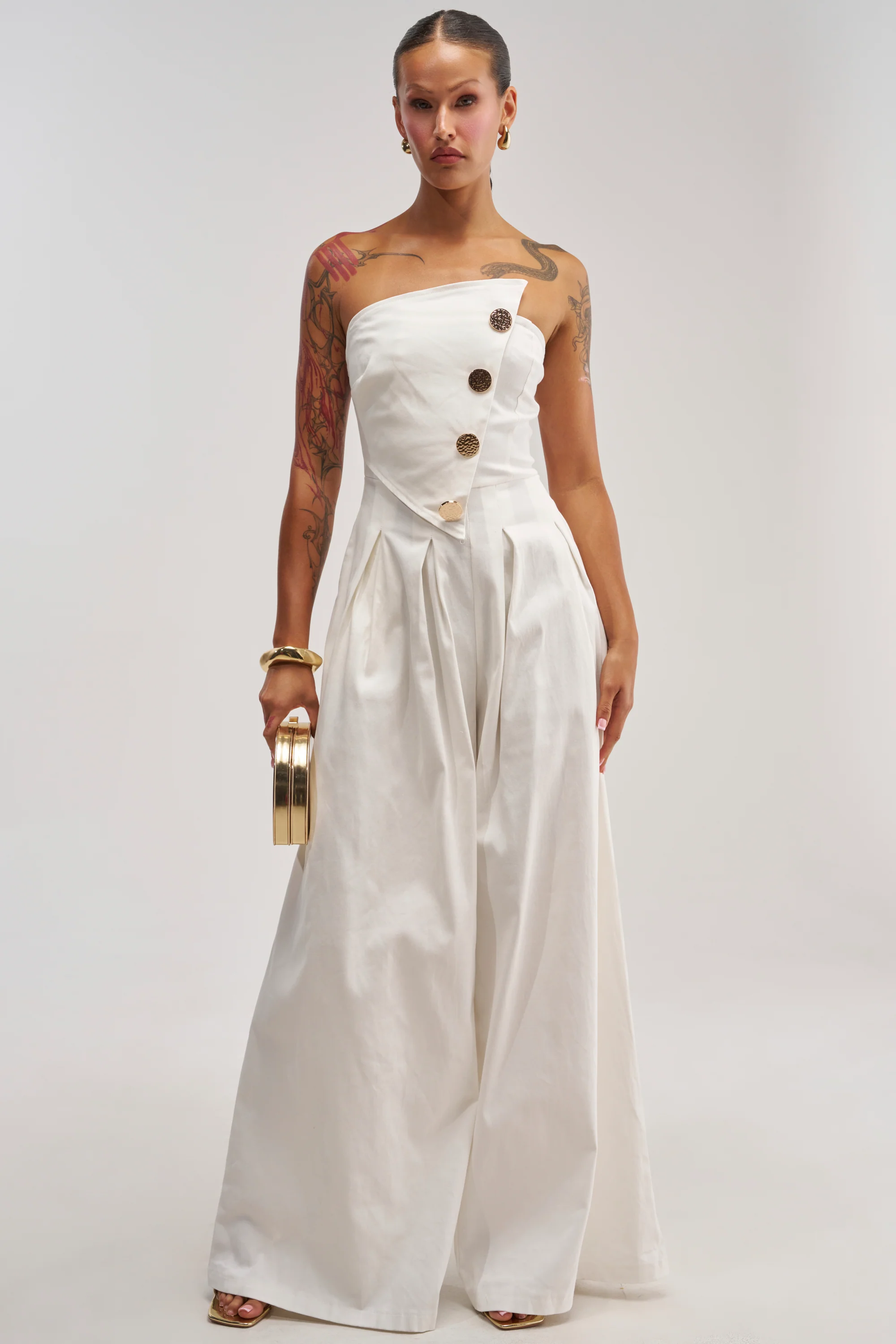 MILANO WOVEN JUMPSUIT IN WHITE - Akira Wear