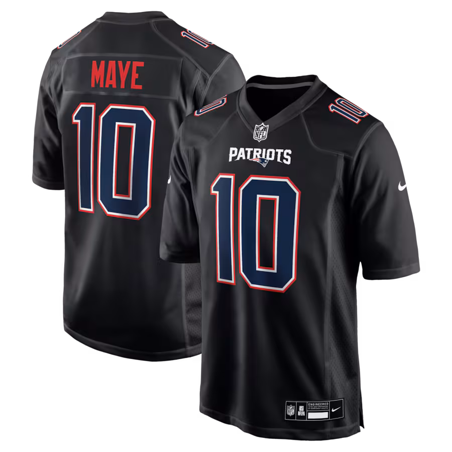 Men's New England Patriots Drake Maye Nike Carbon Black Game Jersey - Jersey