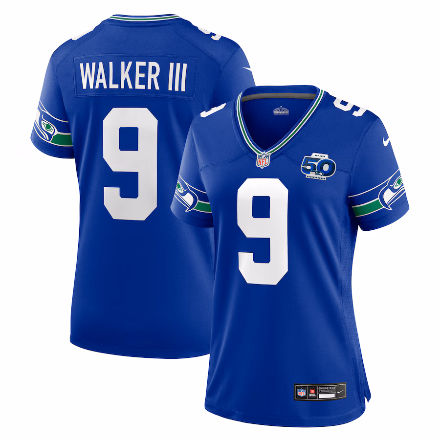 Women's Seattle Seahawks Kenneth Walker III Nike Royal Alternate 2 50th Season Game Jersey - Jersey