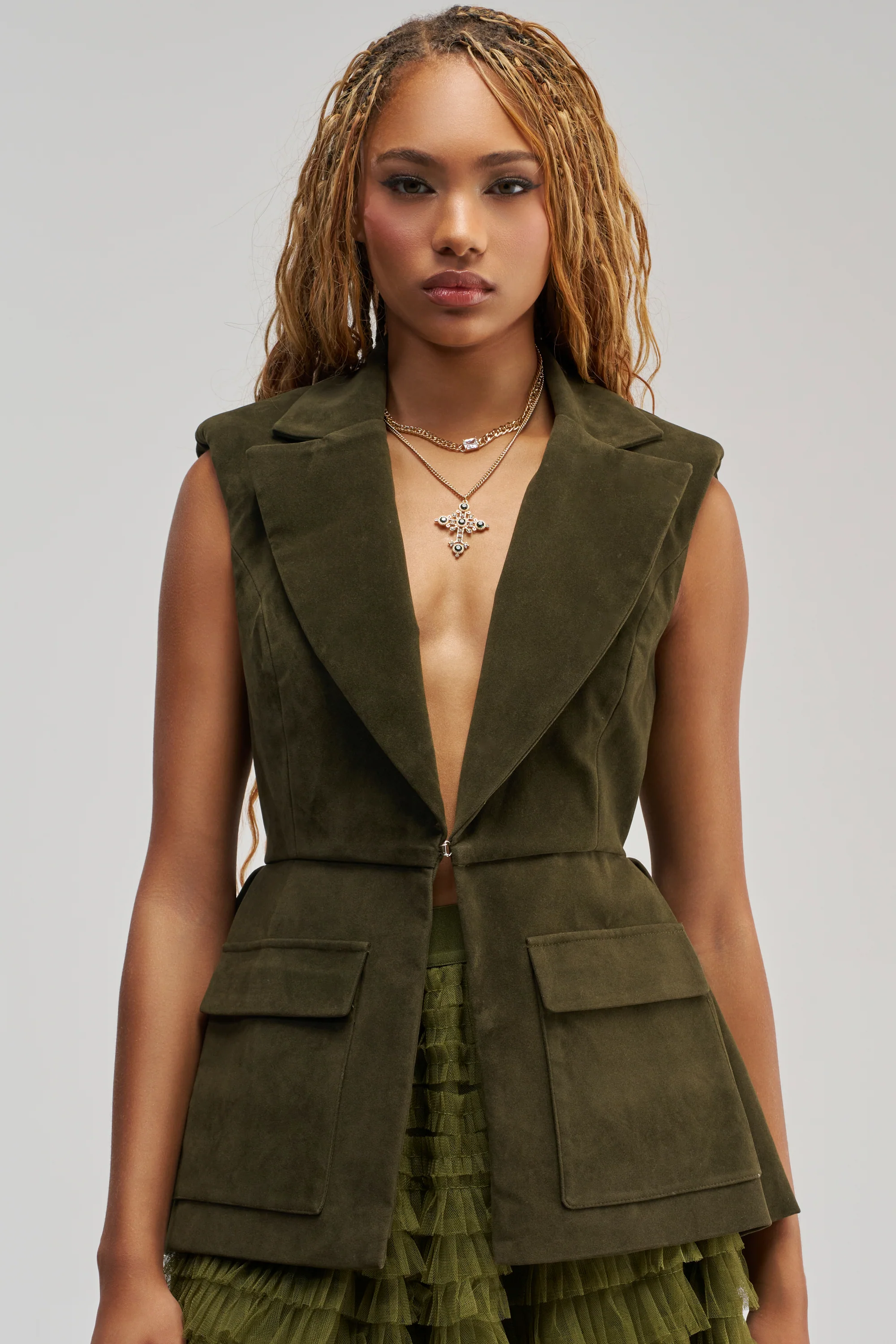NAOMI BLAZER VEST IN SUEDE - Akira Wear