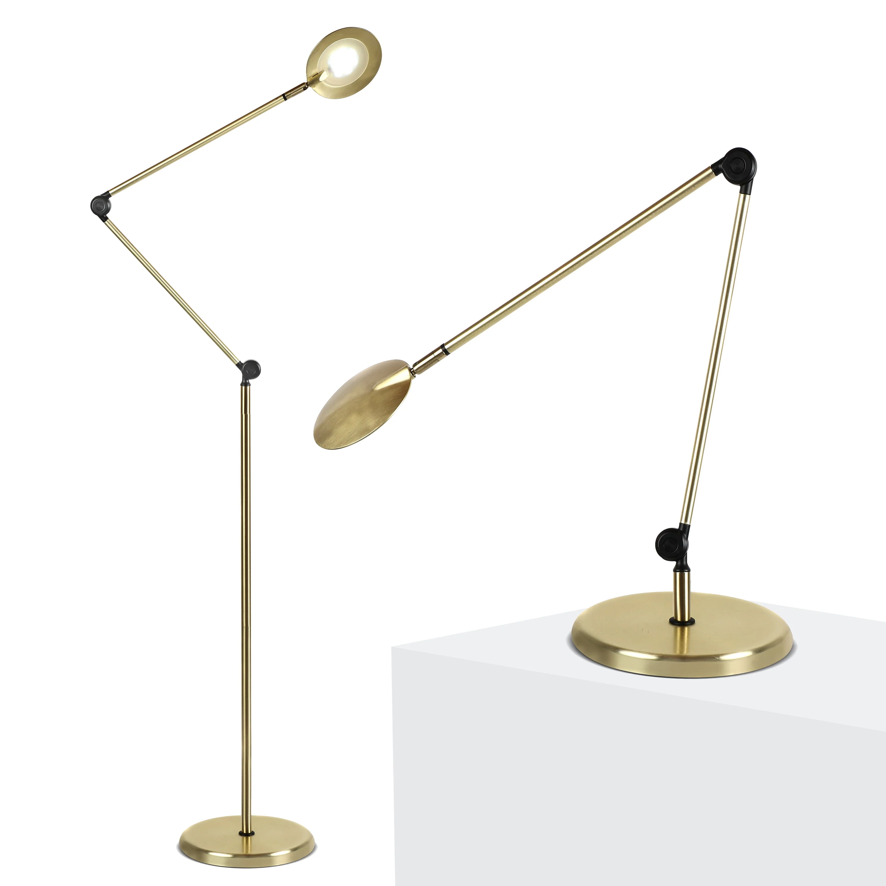 Brightech Sage 2-in-1 LED Craft Table and Floor Lamp – Adjustable Pole Reading and Task Light for Living Room and Office – Dimmable with 3 Color Modes and 360 Degree Rotatable Head - Gold