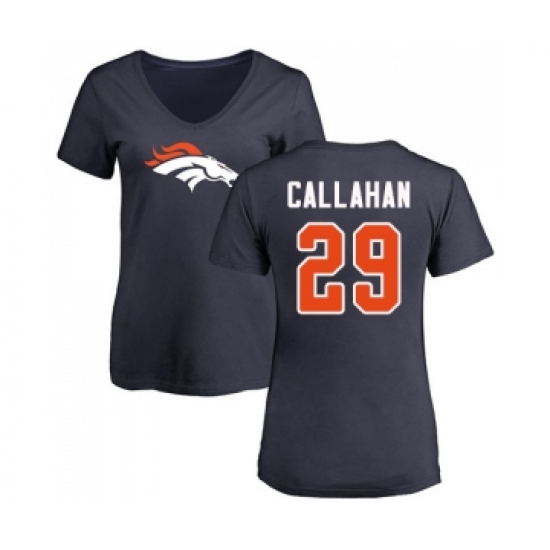 Football Women's Denver Broncos #29 Bryce Callahan Navy Blue Name & Number Logo T-Shirt - Jersey