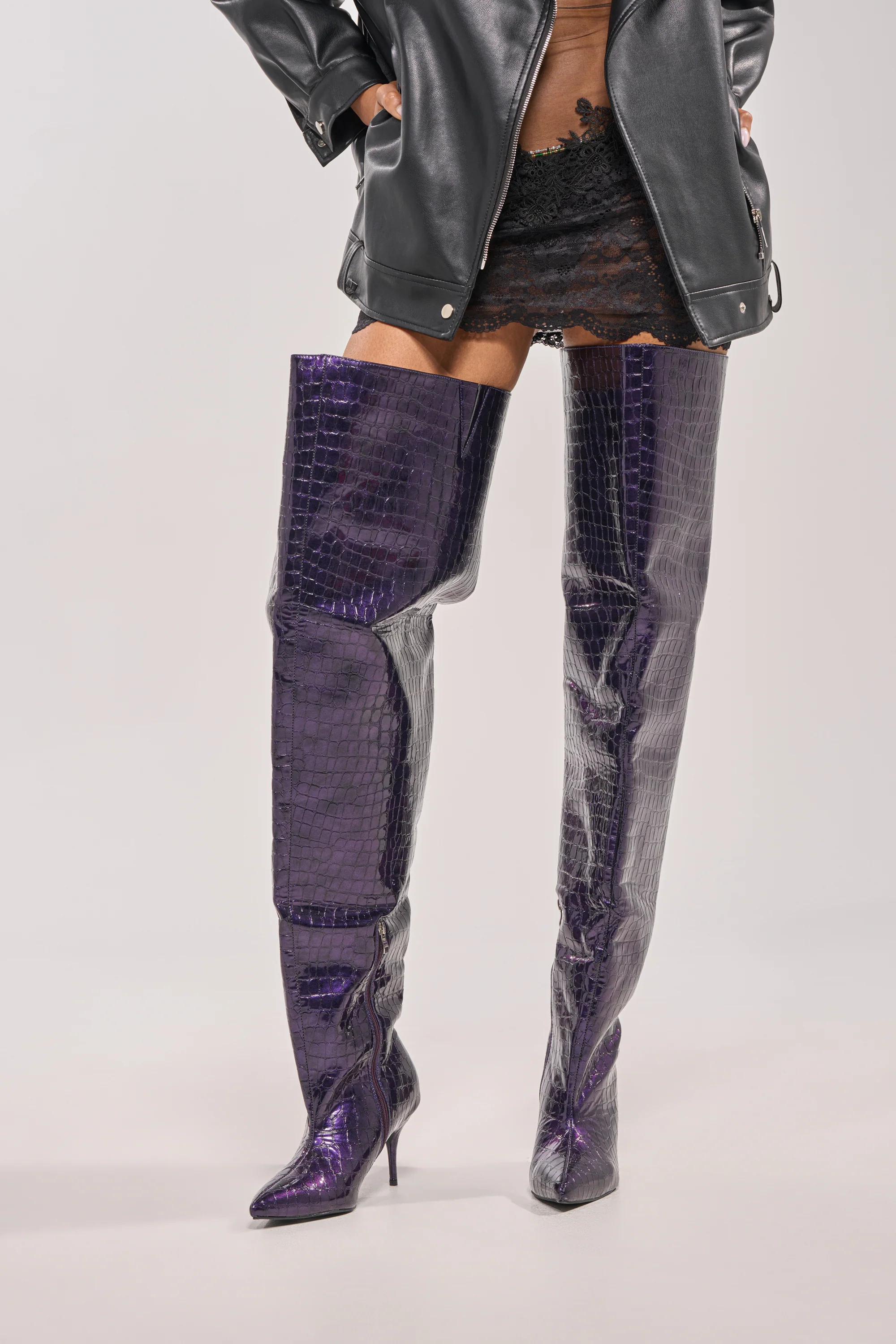 AZALEA WANG HALINA DARK PURPLE CROC STILETTO BOOT - Akira Wear