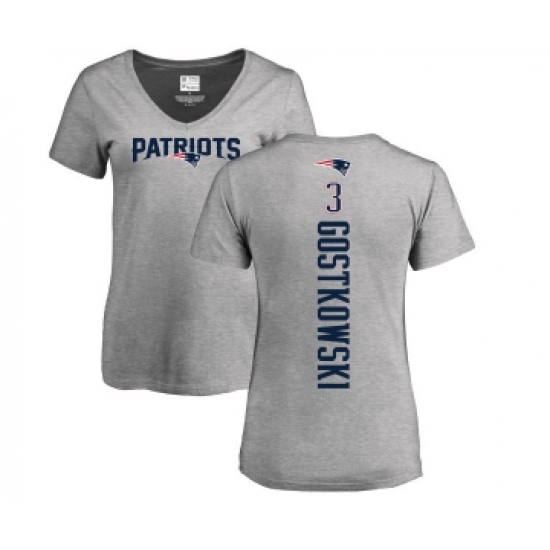 Football Women's New England Patriots #3 Stephen Gostkowski Ash Backer V-Neck T-Shirt - Jersey