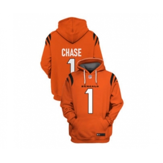 Men's Cincinnati Bengals #1 Ja'Marr Chase 2021 Orange Pullover Football Hoodie - Jersey