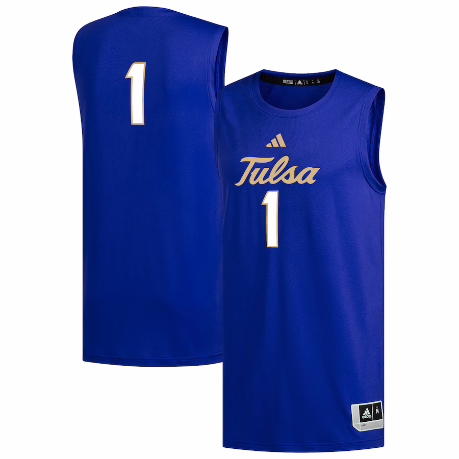 Men's adidas #1 Royal Tulsa Golden Hurricane Replica Basketball Jersey - Jersey