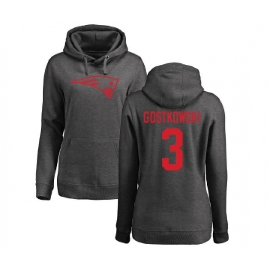 Football Women's New England Patriots #3 Stephen Gostkowski Ash One Color Pullover Hoodie - Jersey