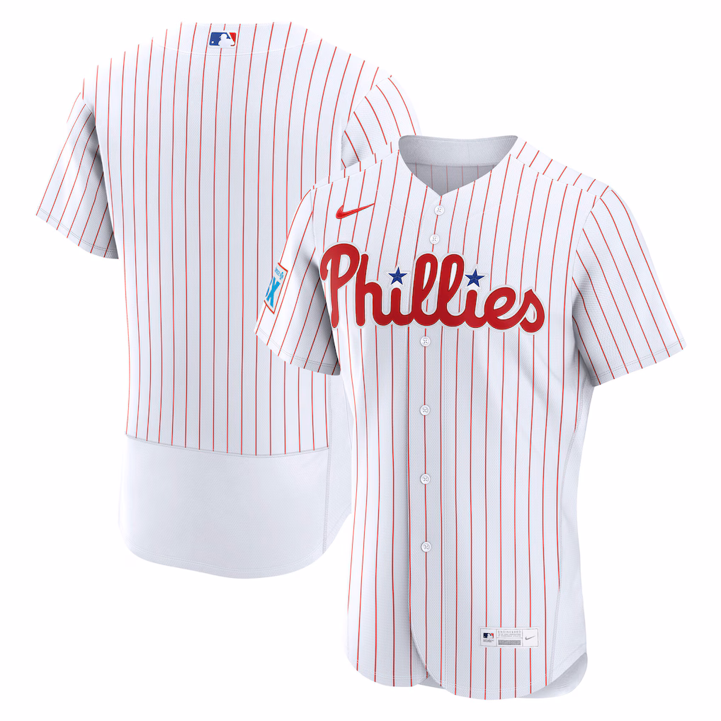 Men's Philadelphia Phillies Nike White Home Sponsor Patch Authentic Jersey - Jersey