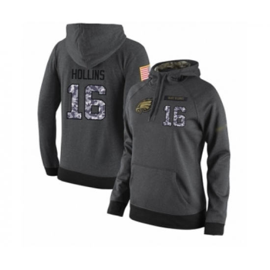 Football Women's Philadelphia Eagles #16 Mack Hollins Stitched Black Anthracite Salute to Service Player Performance Hoodie - Jersey