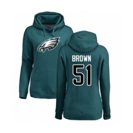 Women's Philadelphia Eagles #51 Zach Brown Green Name & Number Logo Pullover Hoodie - Jersey