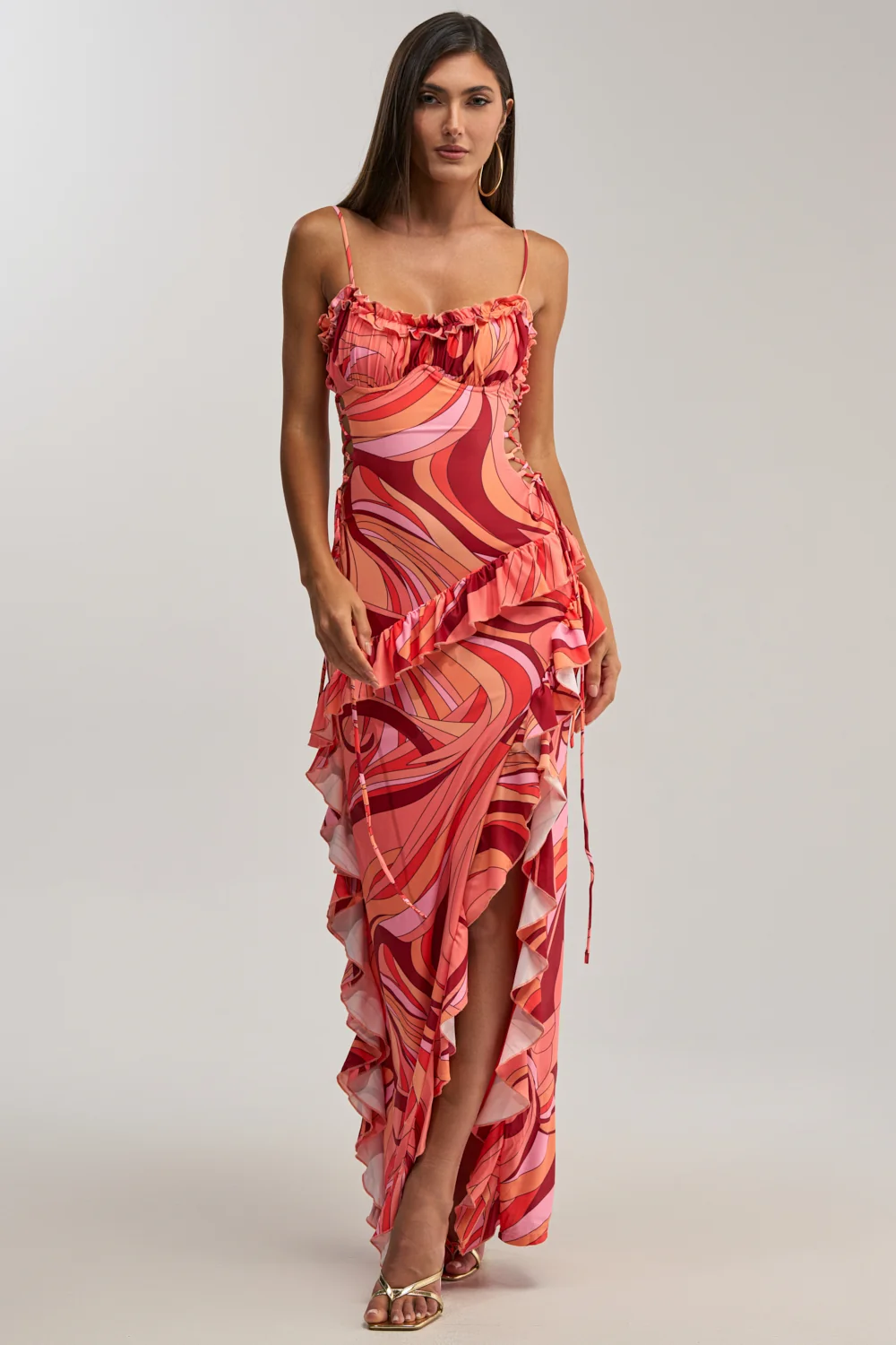 HANDLE WITH CARE ABSTRACT MIDI DRESS IN ORANGE - Akira Wear