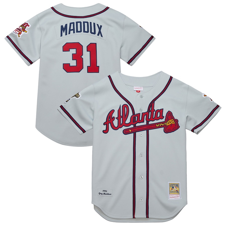 Men's Atlanta Braves Greg Maddux Mitchell & Ness Gray 1995 Throwback Authentic Jersey - Jersey