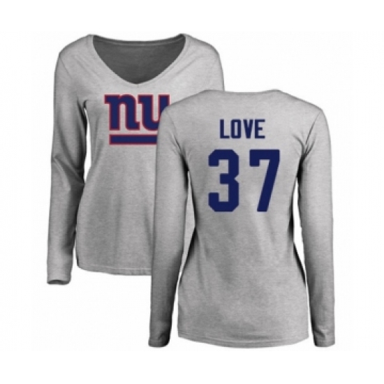 Football Women's New York Giants #37 Julian Love Ash Name & Number Logo Long Sleeve T-Shirt - Jersey