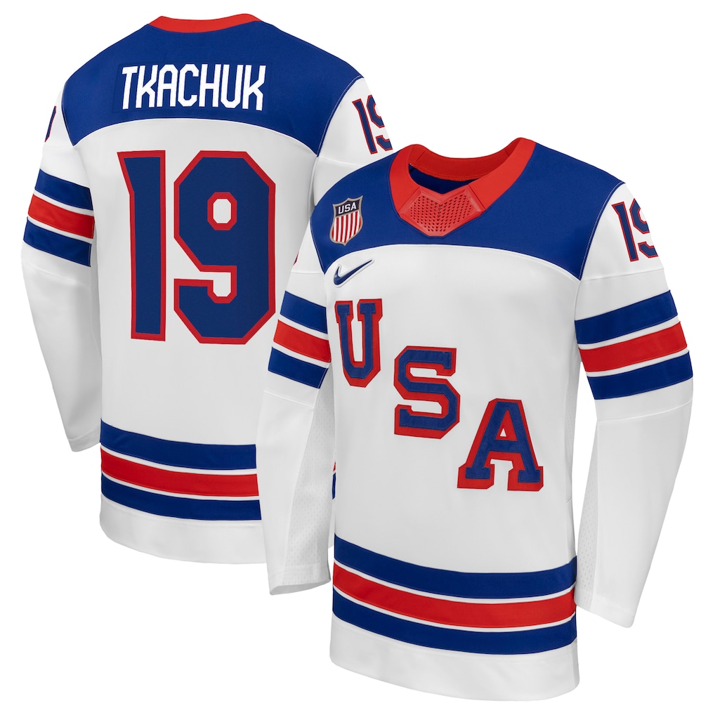 Men's Matthew Tkachuk Nike White US Hockey 2026 Away Replica Jersey - Jersey