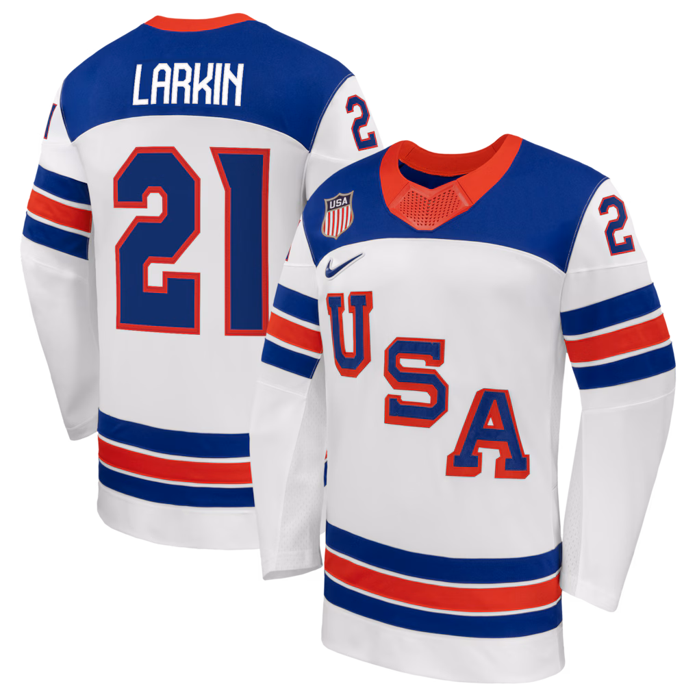 Men's Dylan Larkin Nike White US Hockey 2026 Away Replica Jersey - Jersey