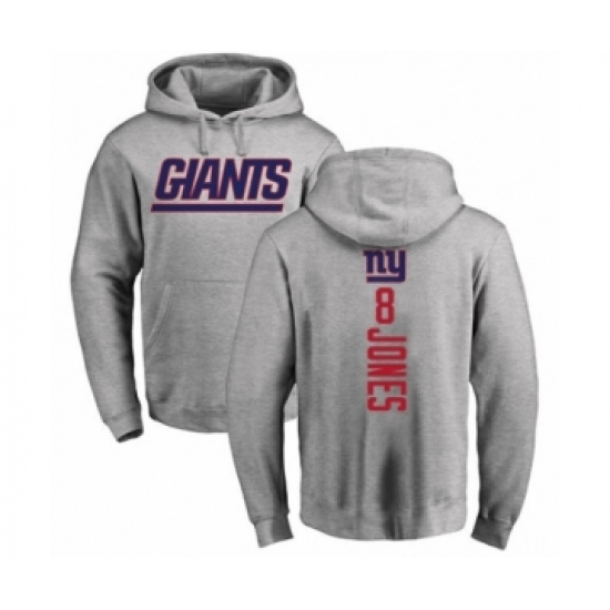 Football New York Giants #8 Daniel Jones Ash Backer Pullover Hoodie - Jersey