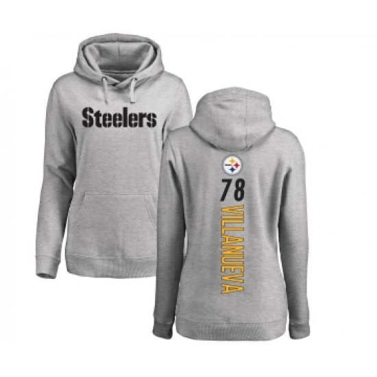 Football Women's Pittsburgh Steelers #78 Alejandro Villanueva Ash Backer Pullover Hoodie - Jersey