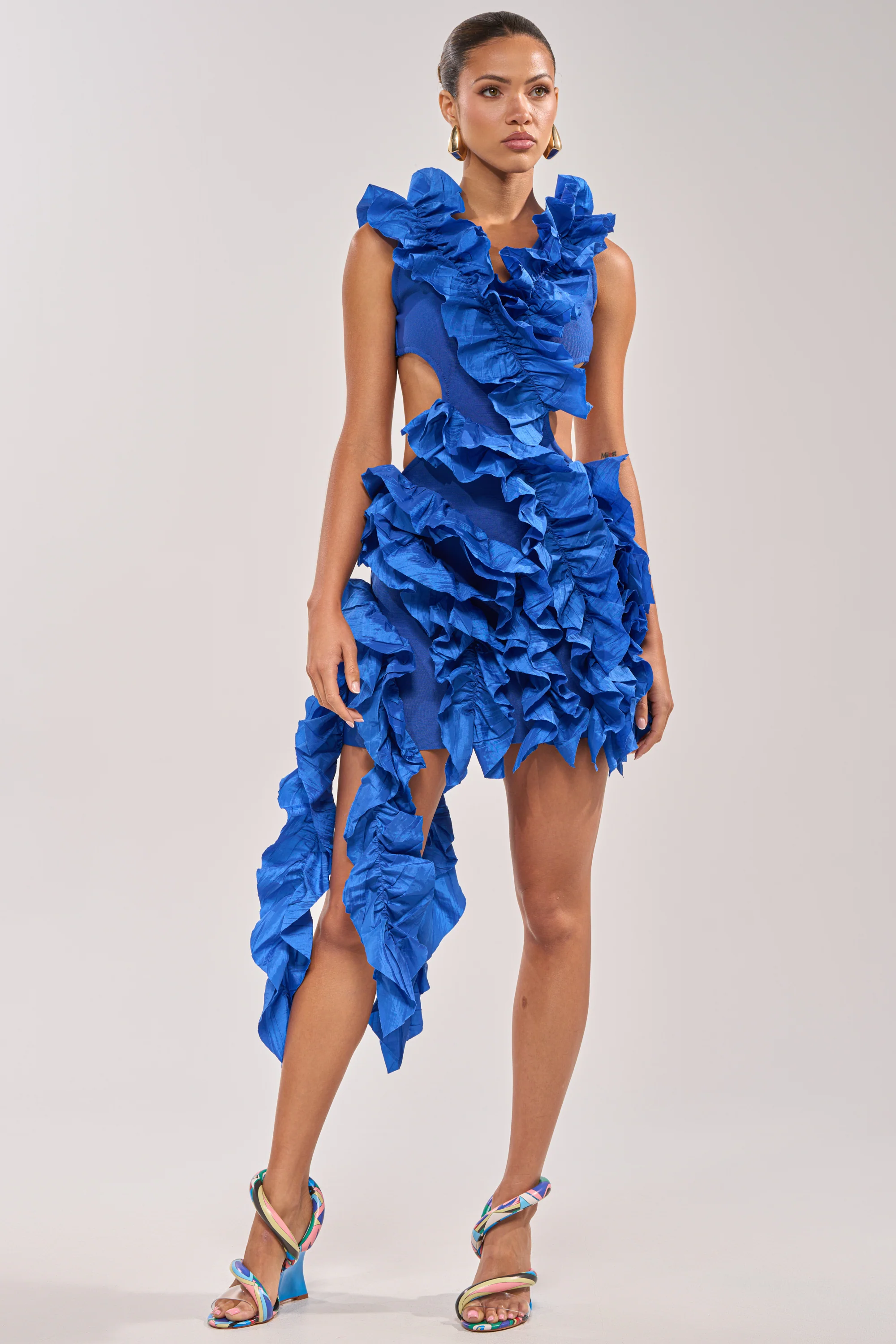 CRAZIER THAN YOUR EX FLOCKED MINI DRESS IN BLUE - Akira Wear