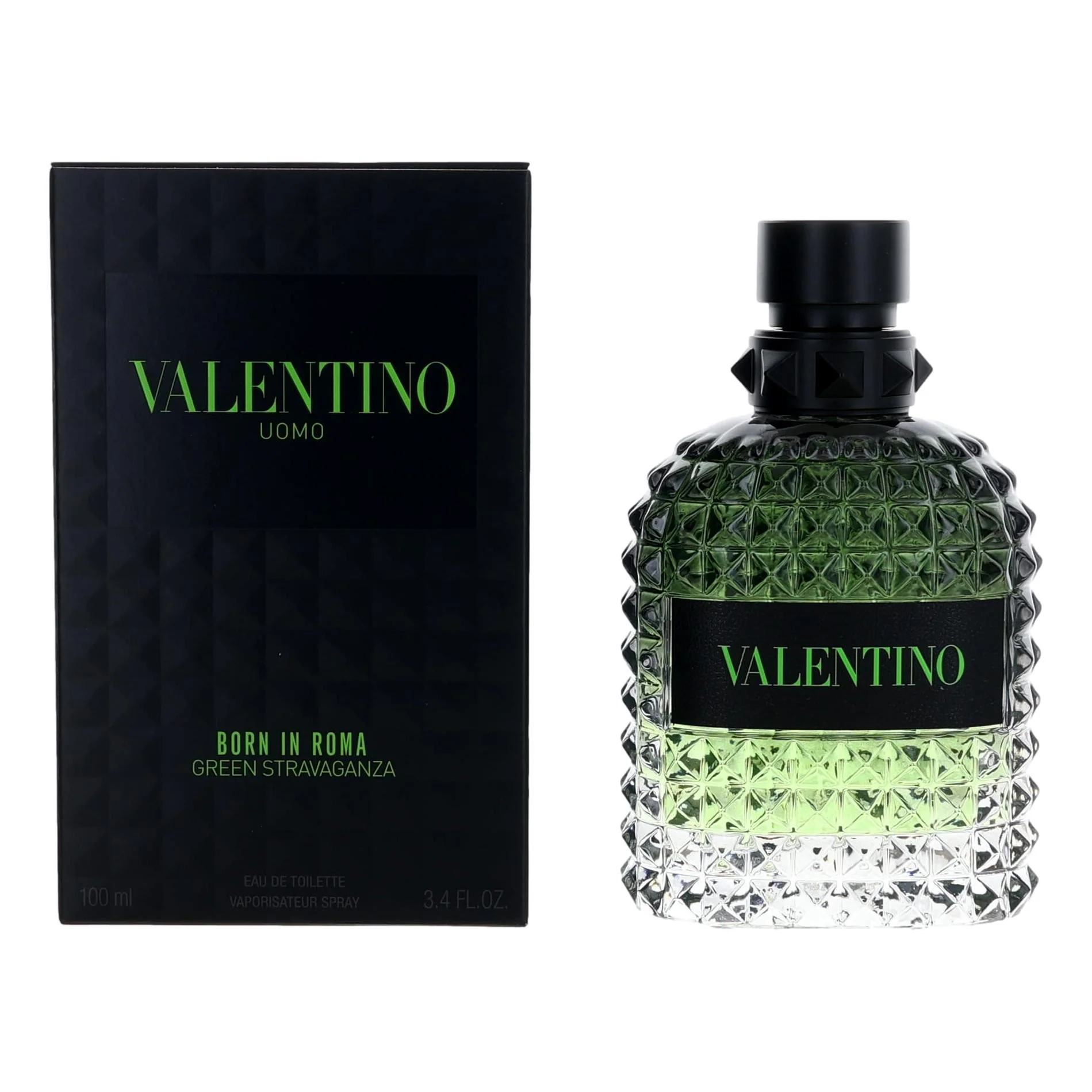 2pcs Valentino Donna Born in Roma Green Stravaganza by Valentino, 3.4 oz Eau de Toilette Spray for Men