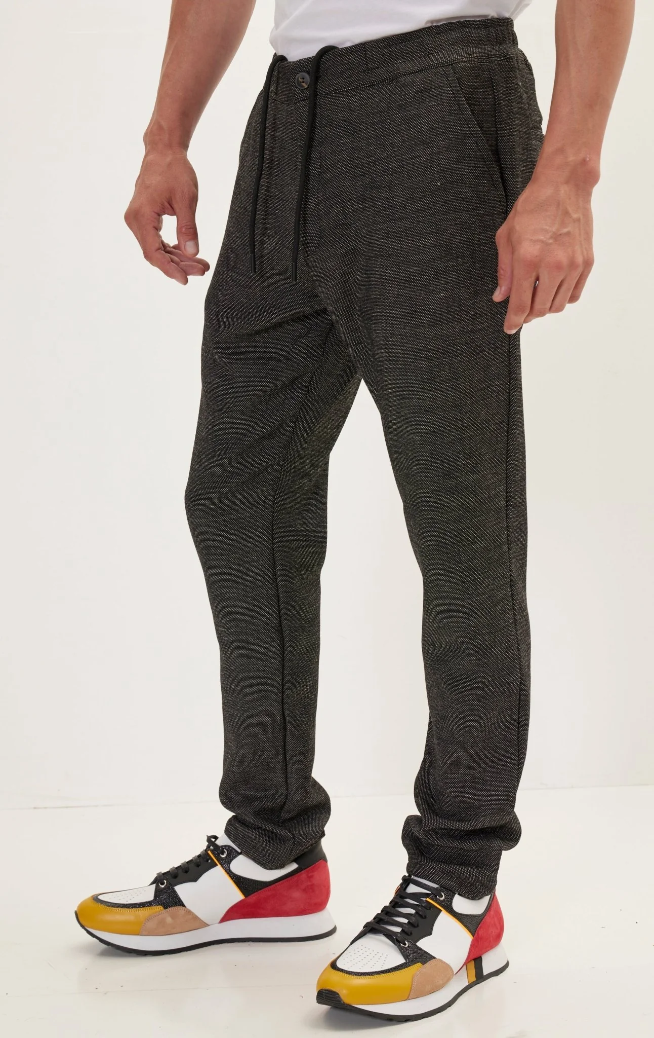Casual One Button & Drawstring Closure Pants - Black