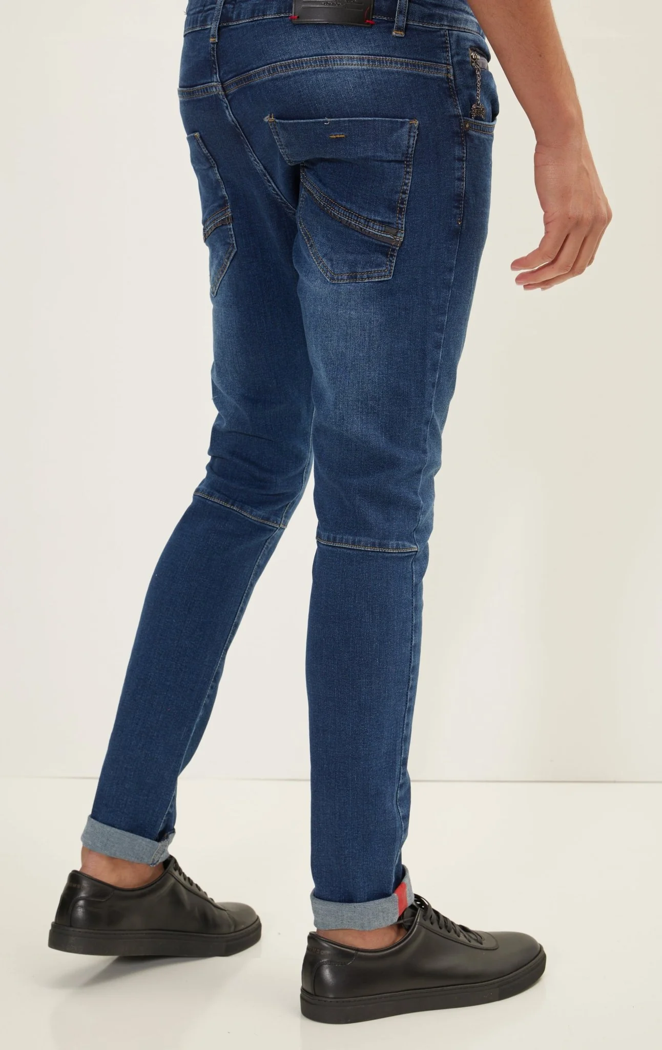 Cuff Detail Inner Red Stripe Denim - Navy