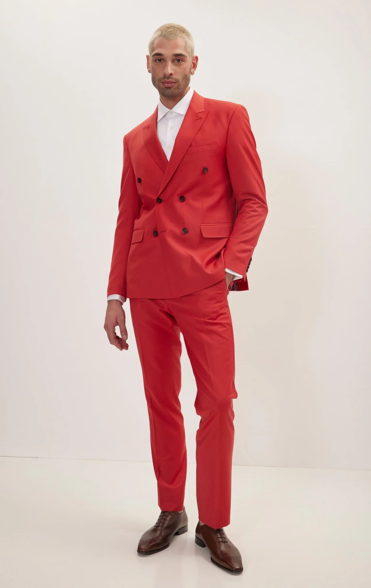 Super 120S Merino Wool Double Breasted Suit - Blood Orange