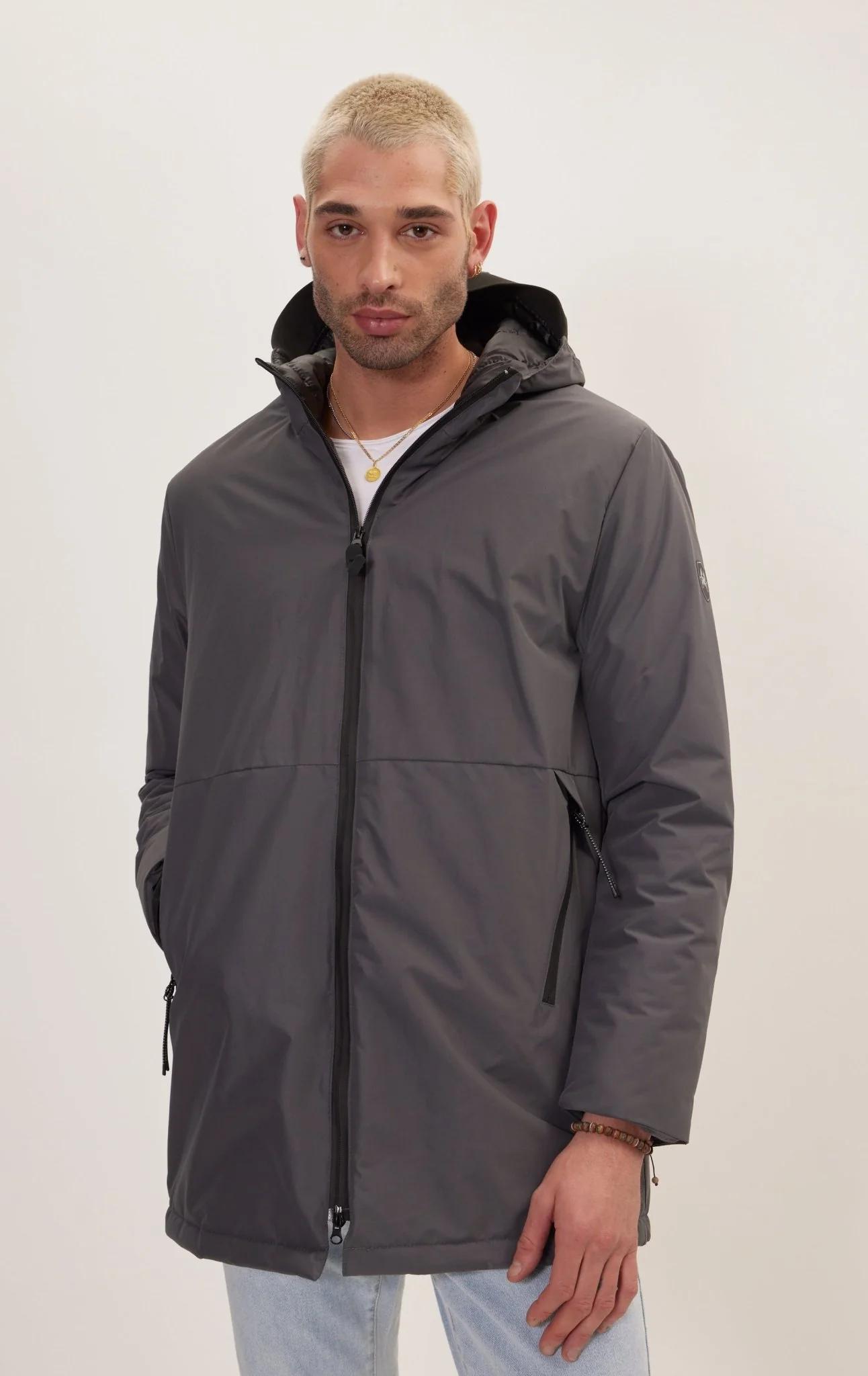 Padded Zip Closure Coat Jacket - Dark Anthracite
