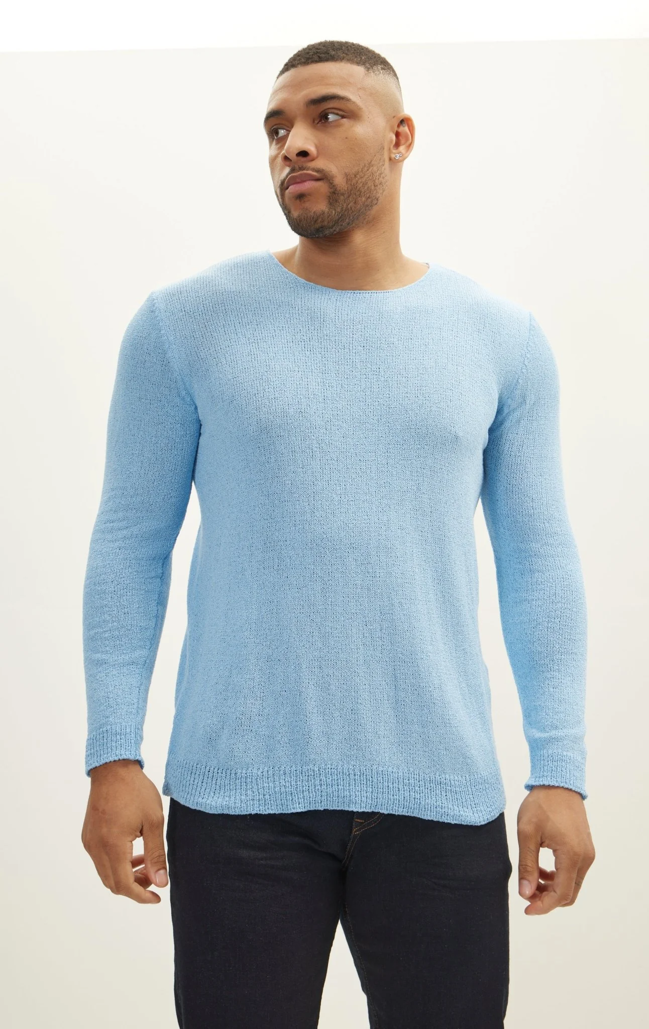 Crew Neck Knitted Sweater - Blue
