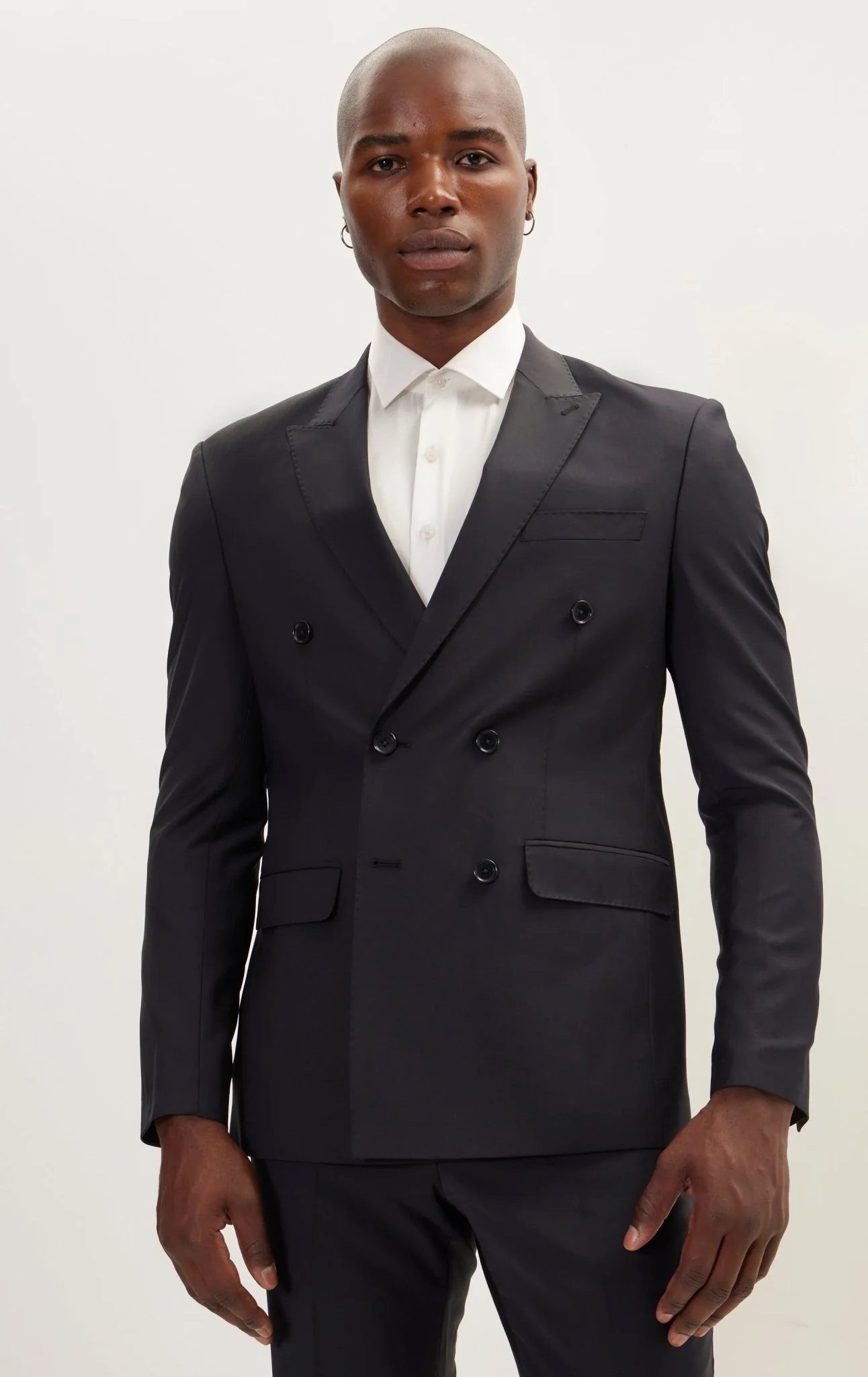 Super 120S Merino Wool Double Breasted Suit - Cobalt Black