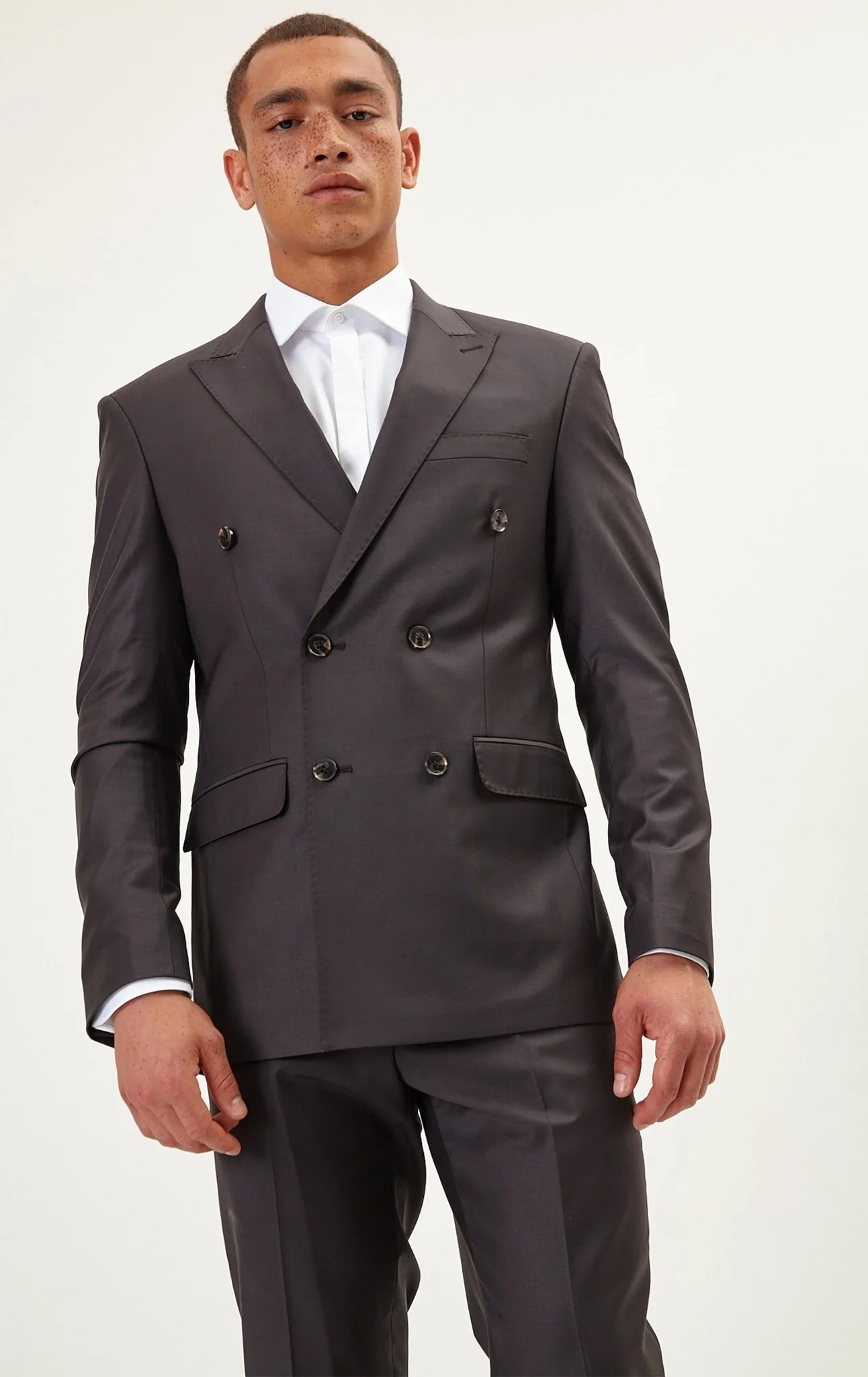 Super 120S Merino Wool Double Breasted Suit - Chocolate Brown