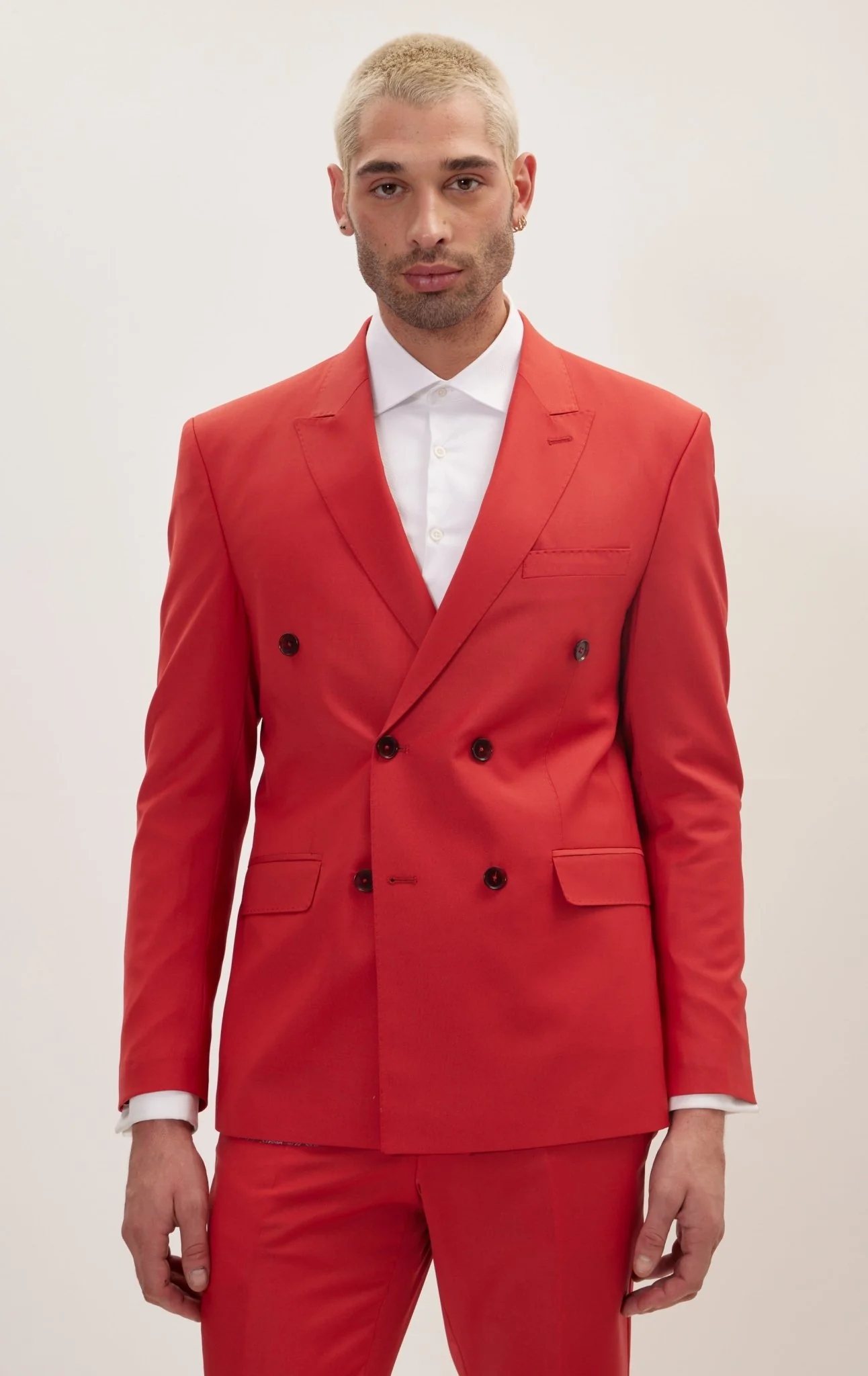 Super 120S Merino Wool Double Breasted Suit - Blood Orange