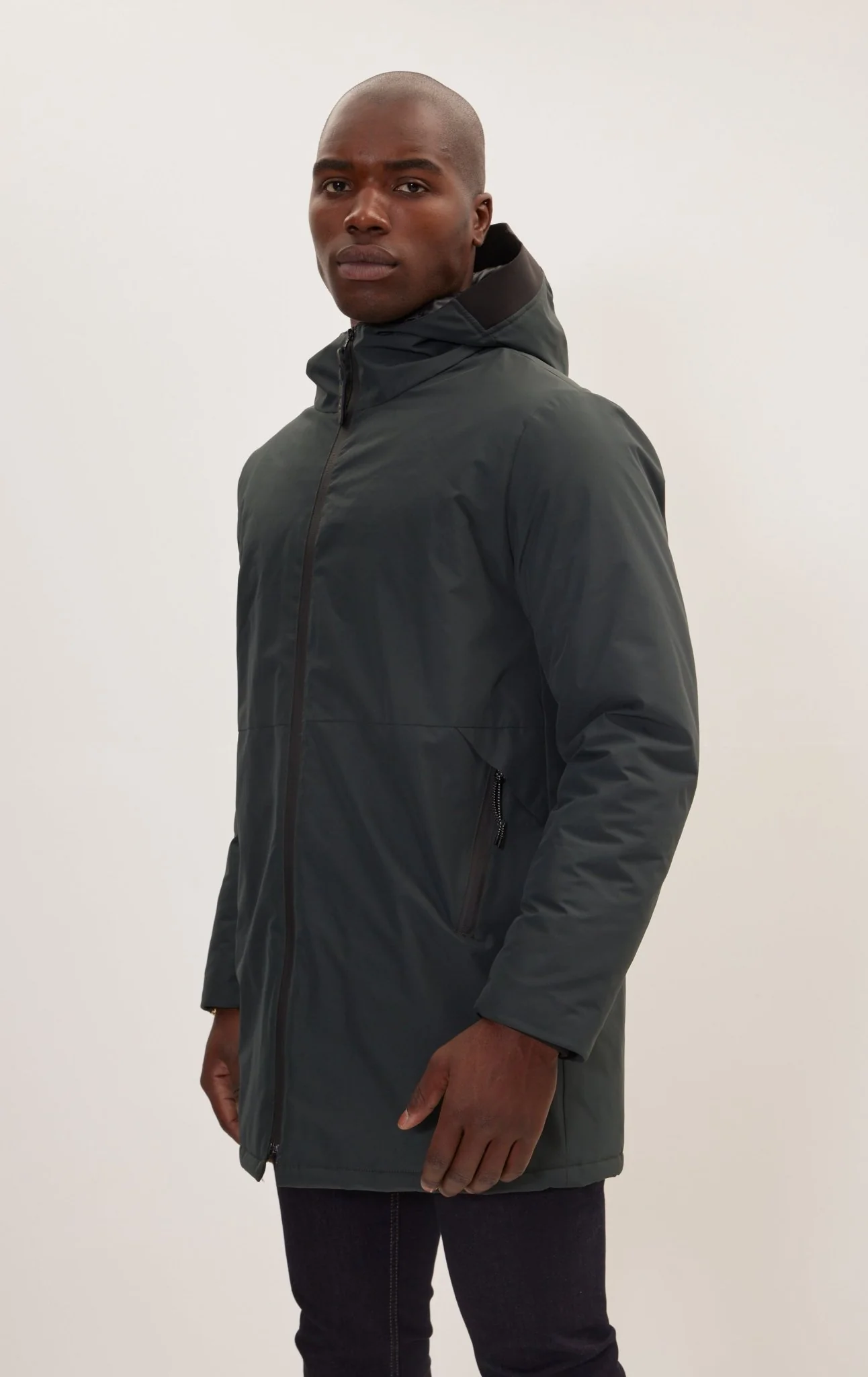 Padded Zip Closure Coat Jacket - Dark Green