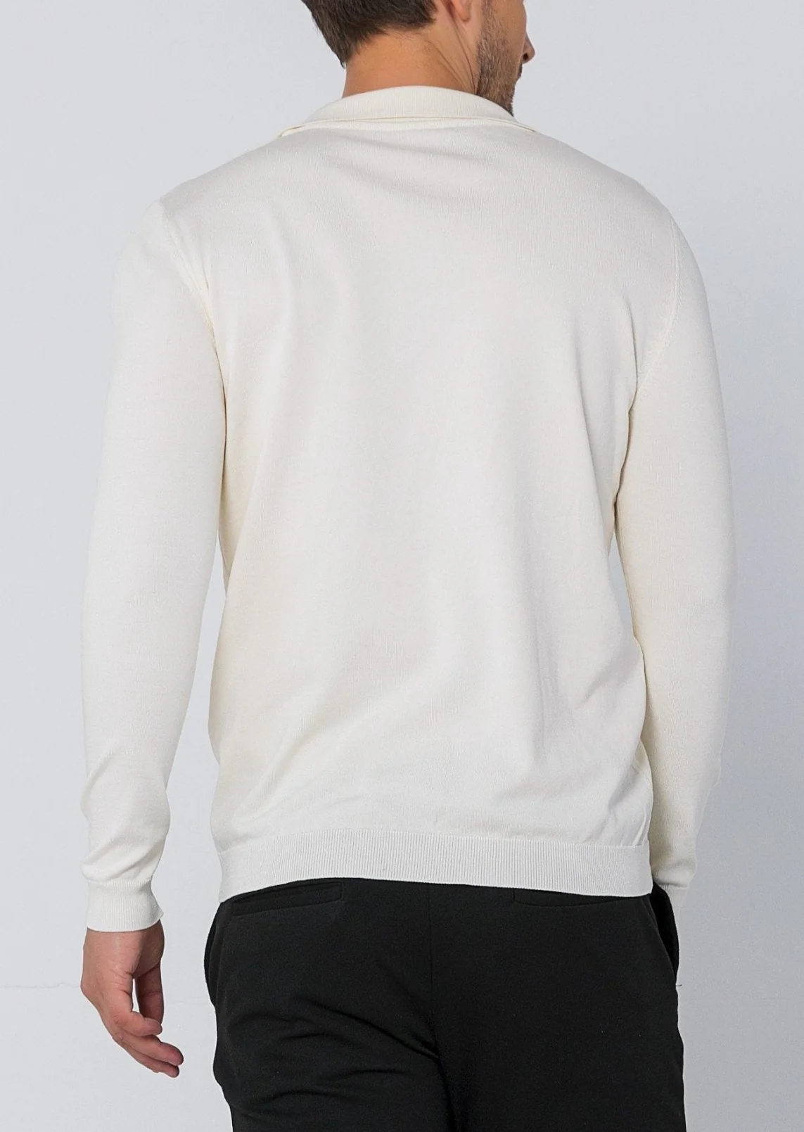 Johnny-Collar Sweater Polo - Ecru