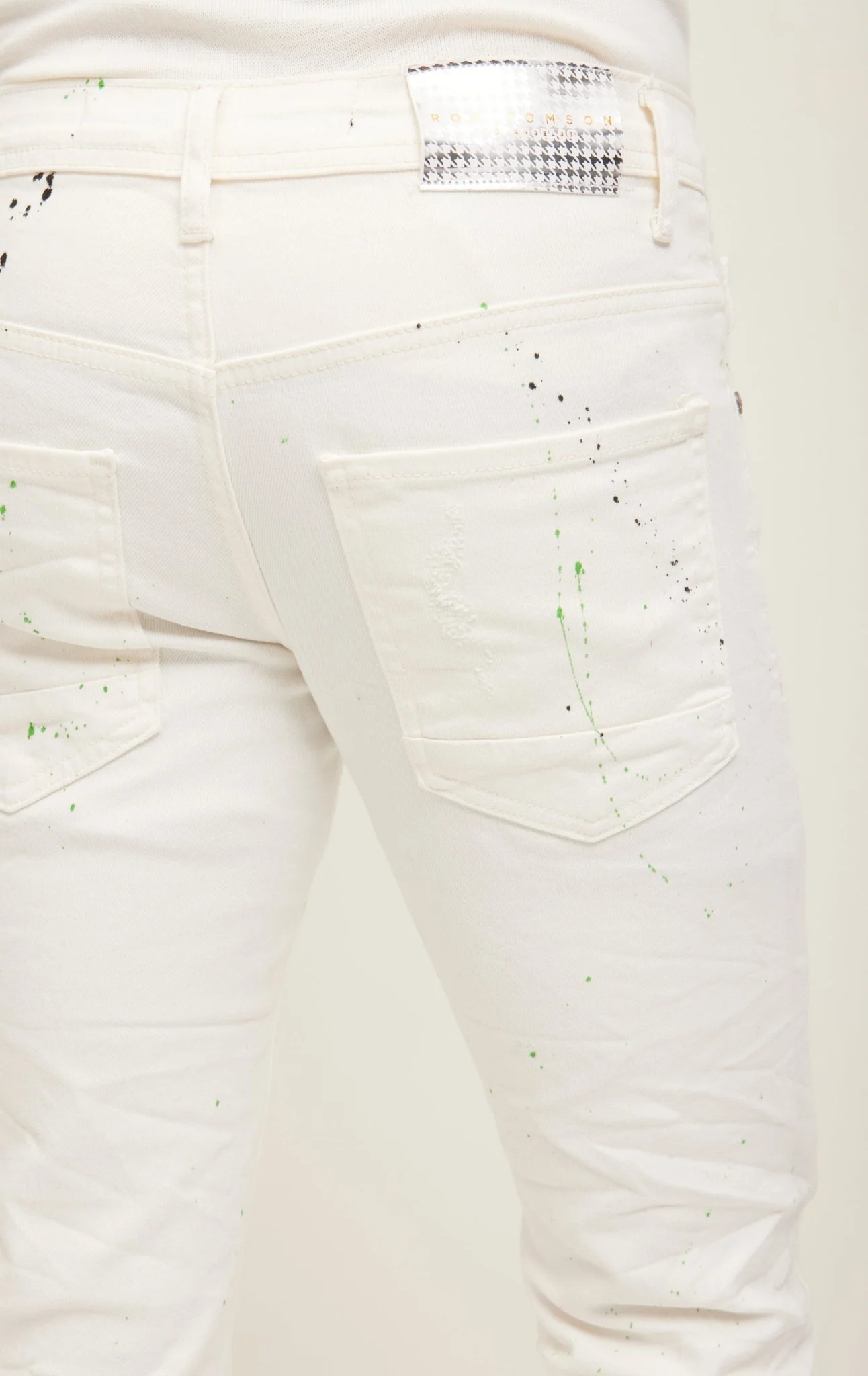 Painted Soft Cotton Distressed Denim Jeans - White