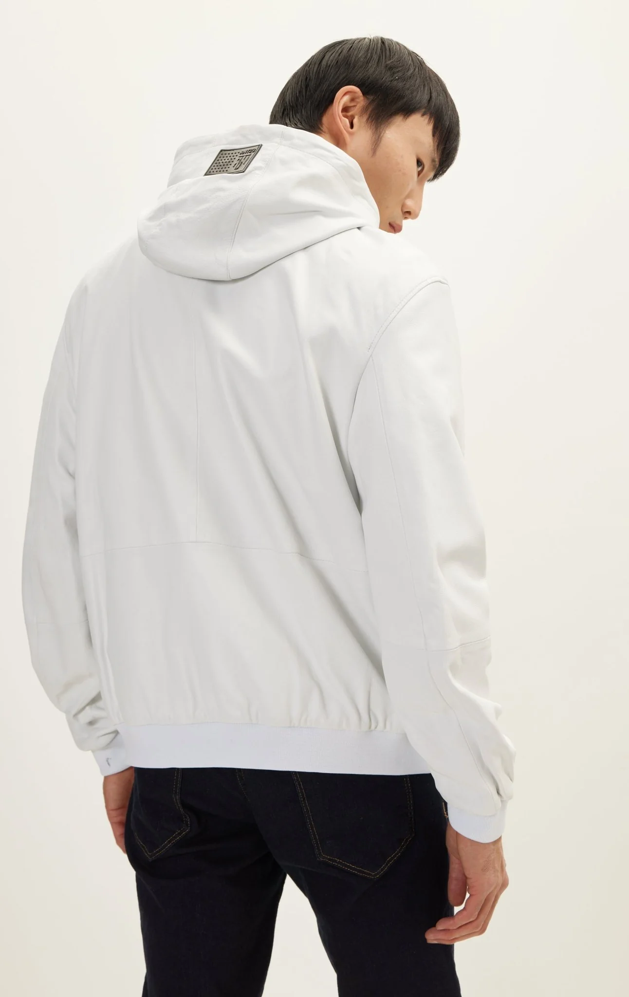 Genuine Leather Hooded Sweatshirt - Ecru