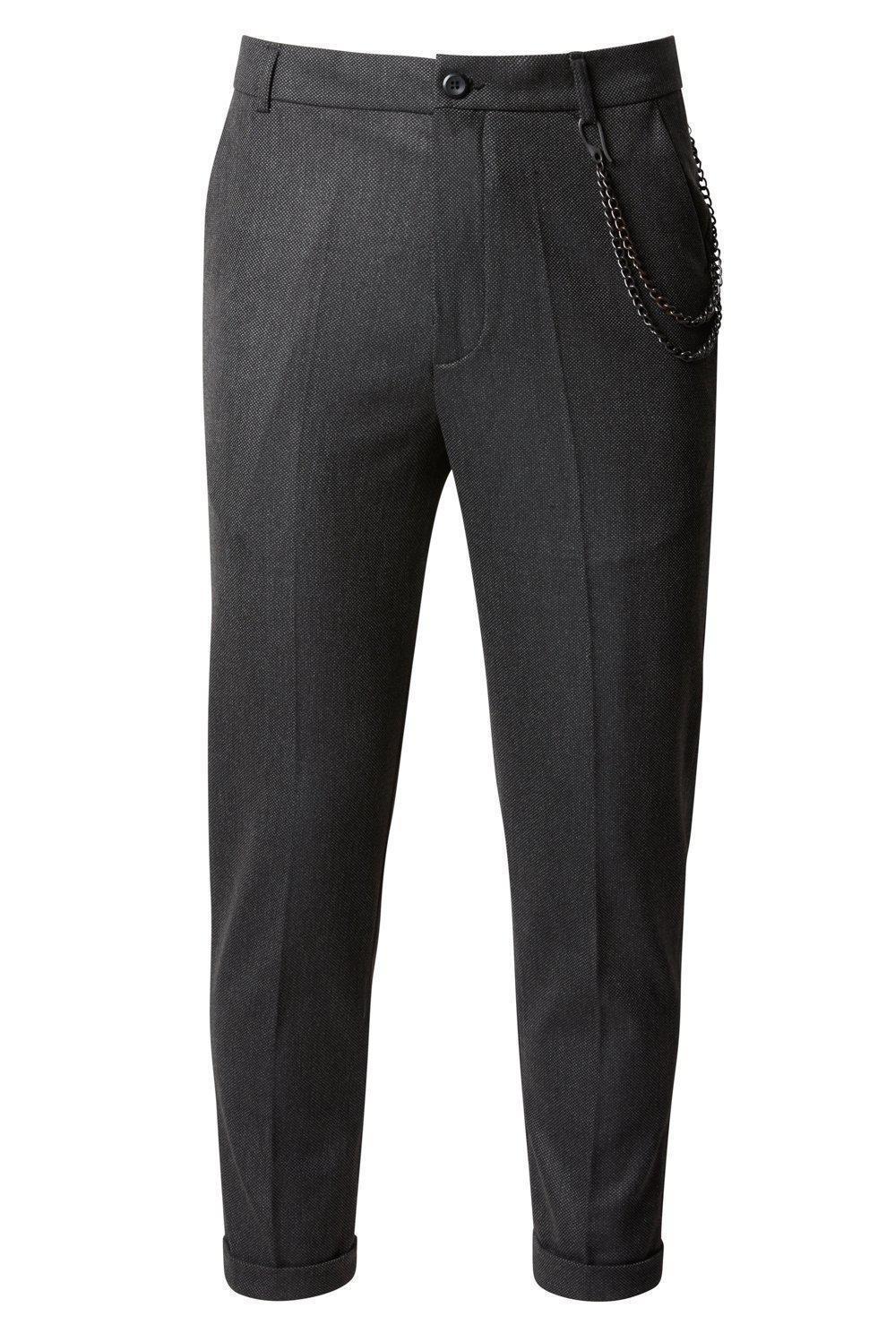 PATTERNED CHAIN FITTED CUFFED PANTS - BLACK