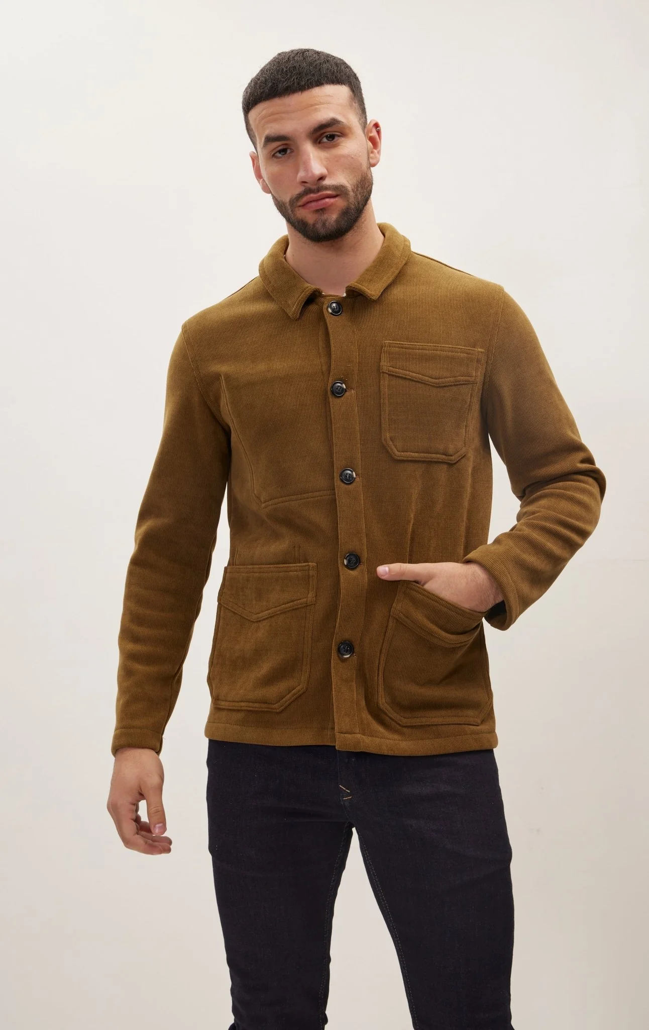 Relaxed Corduroy Button Closure Jacket - Khaki