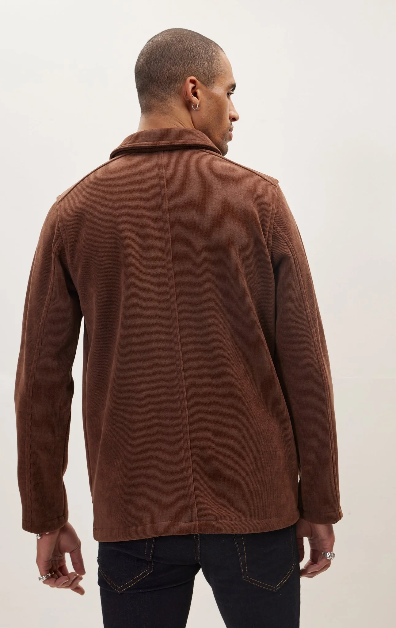 Relaxed Corduroy Button Closure Jacket - Brown