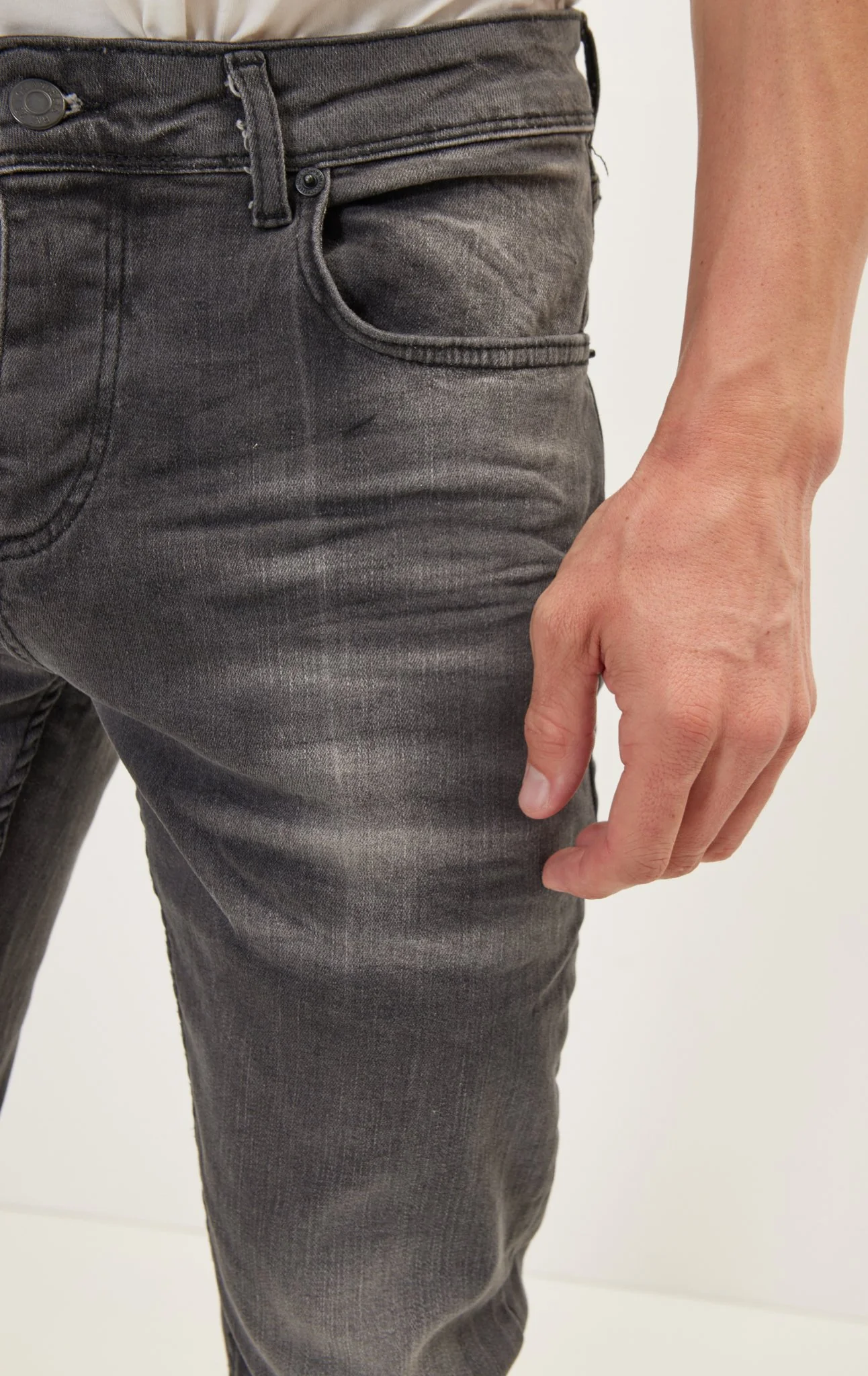 Slim Cut Whiskered Denim - Dark Grey