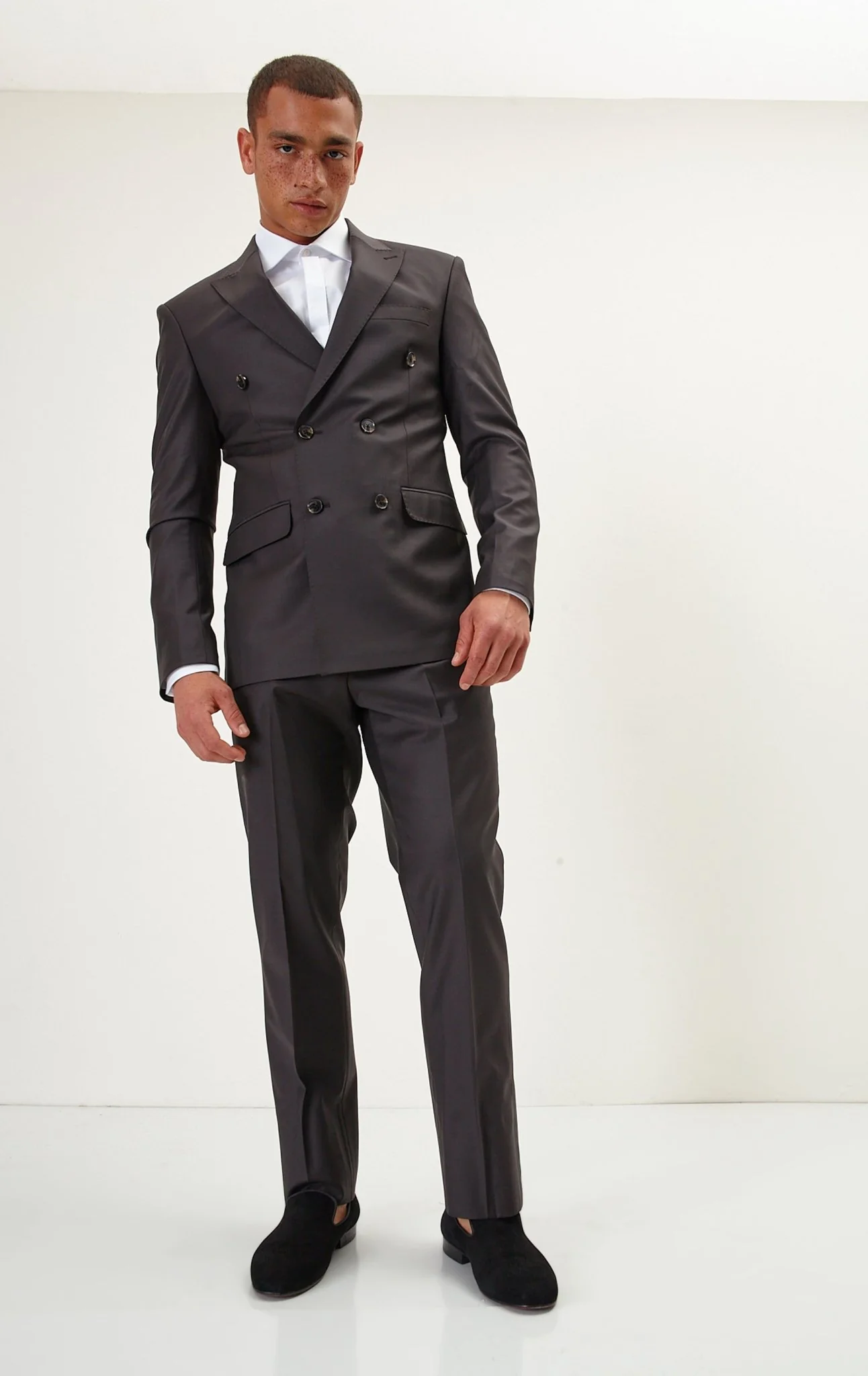 Super 120S Merino Wool Double Breasted Suit - Chocolate Brown