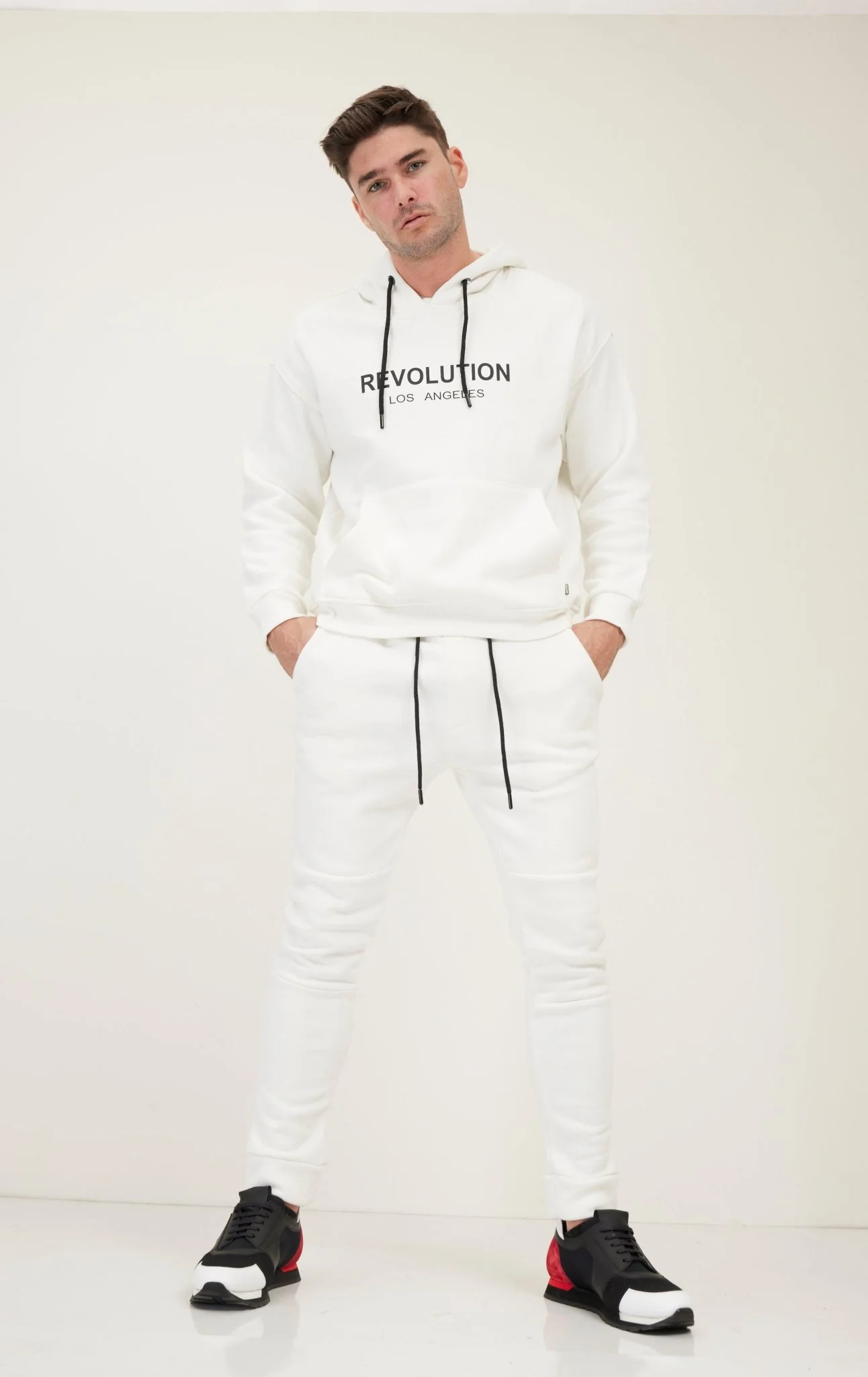 Fitted Drawstring Sweatpants - White