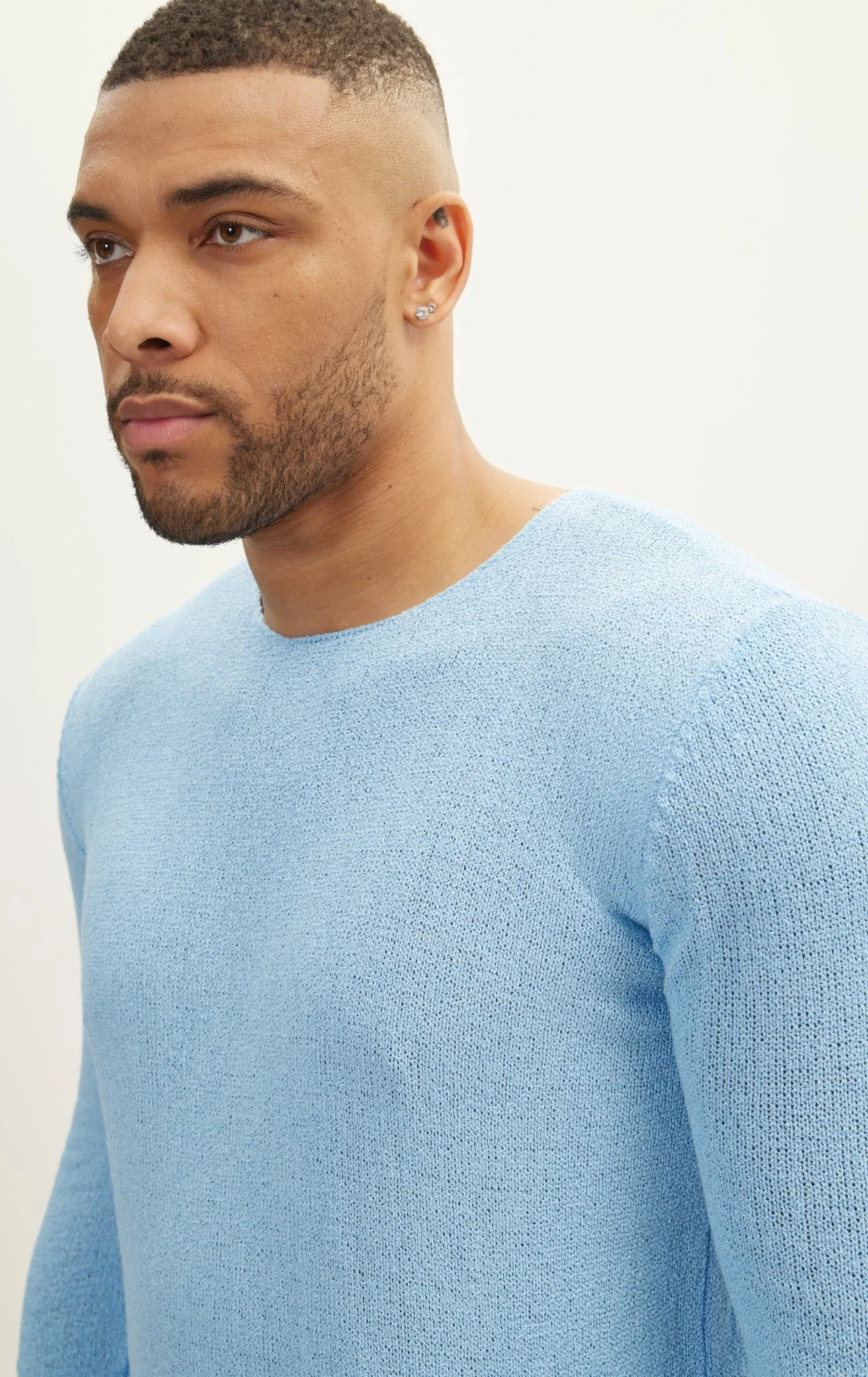 Crew Neck Knitted Sweater - Blue
