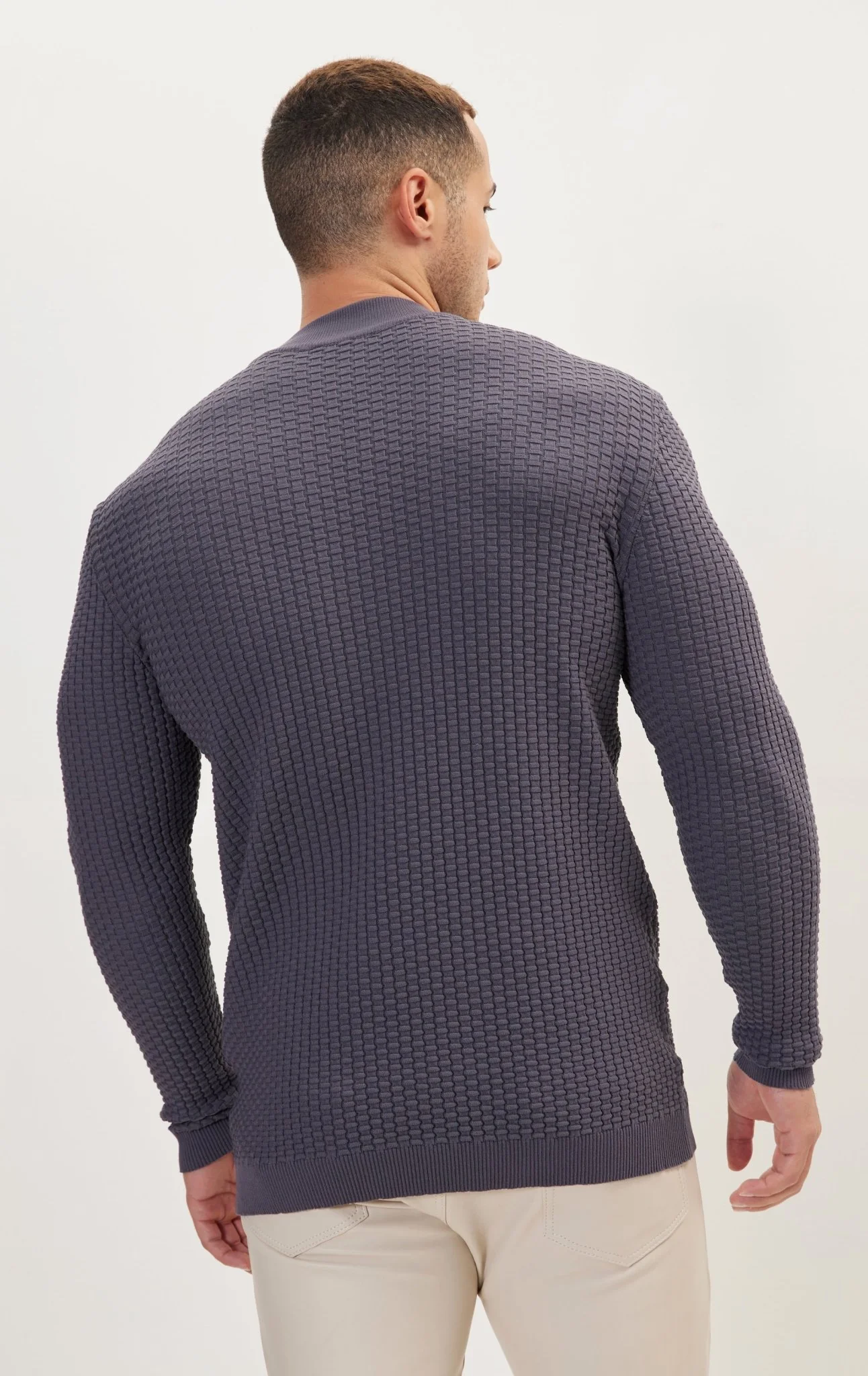 Oversized Bamboo Ribbing Stitch Mock Neck Sweater - Anthracite