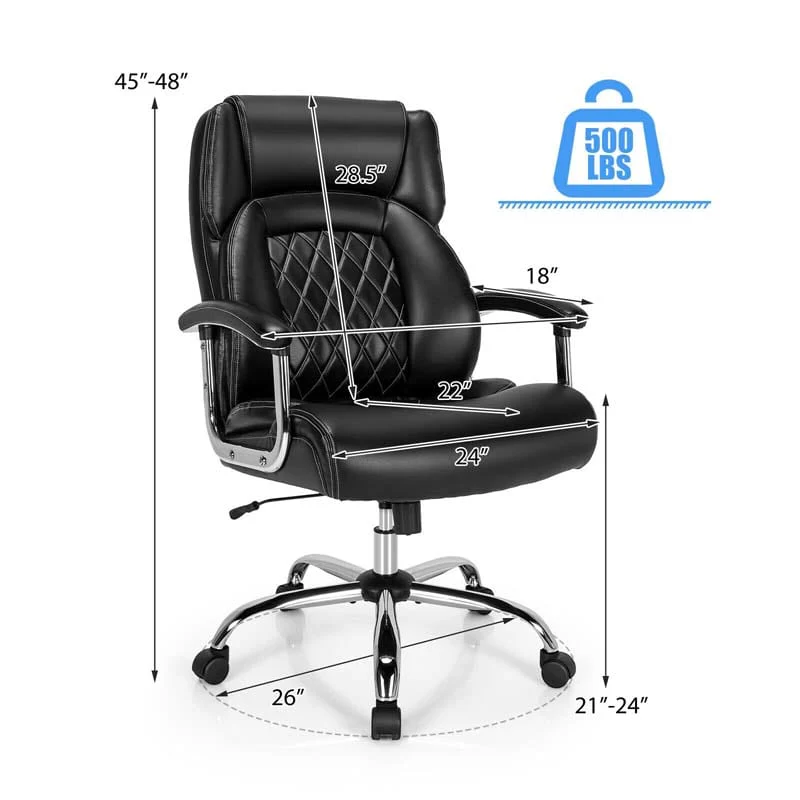 500 LBS Big & Tall Office Chair, Extra Wide Seat Leather Executive Chair, Height Adjustable Swivel Computer Desk Chair