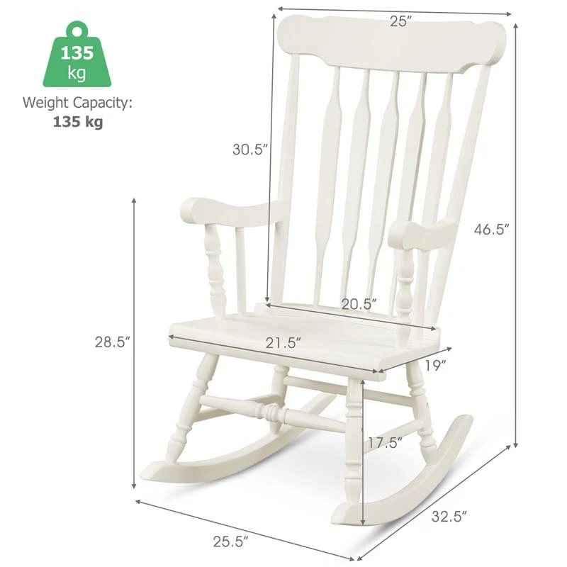 Solid Wood Glossy Finish Rocking Chair, Indoor & Outdoor Rocker for Porch Patio Backyard