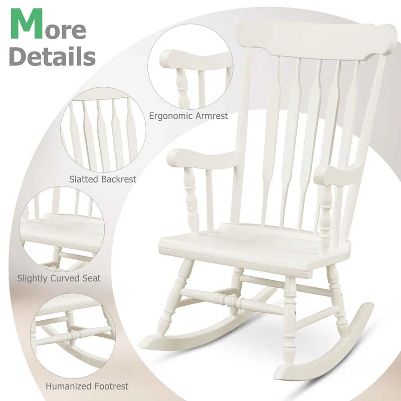 Solid Wood Glossy Finish Rocking Chair, Indoor & Outdoor Rocker for Porch Patio Backyard