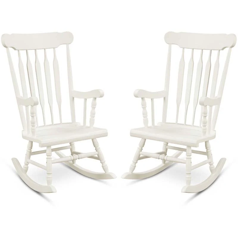 Solid Wood Glossy Finish Rocking Chair, Indoor & Outdoor Rocker for Porch Patio Backyard