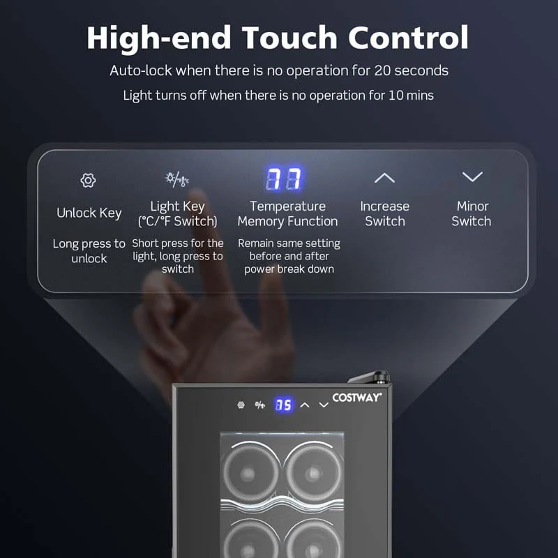 12-Bottle Wine Cooler Refrigerator, 10 Inch Mini Wine Cellar Freestanding or Built-in Wine Fridge